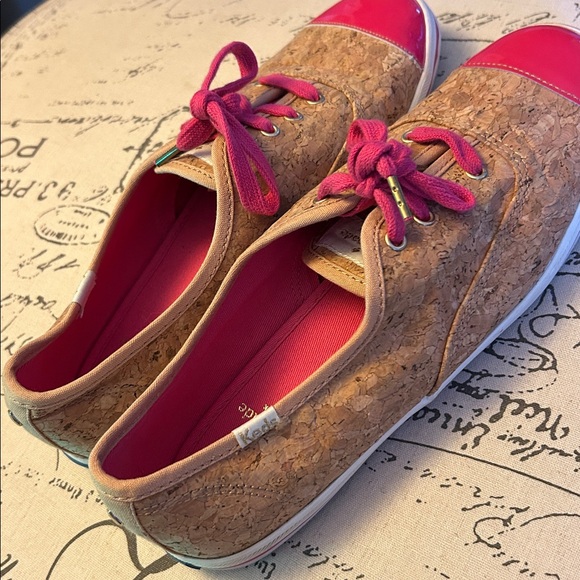 Keds x Kate Spade ♠️ New York Corkie Sneakers Pink Laces Patent Leather Toe Caps - Picture 6 of 16